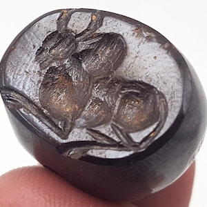 Antico sigillo in pietra di granato con intaglio BULL del Vicino Oriente #CP89