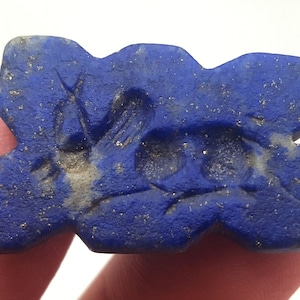 Antico timbro di pietra con intaglio a forma di cavallo in lapislazzuli del Vicino Oriente, fiore #CP684c