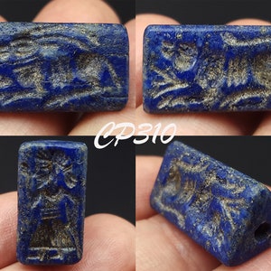 Afghanistan 3 lati lapislazzuli pietra animali e cacciatore sigillo timbro perlina CP310c