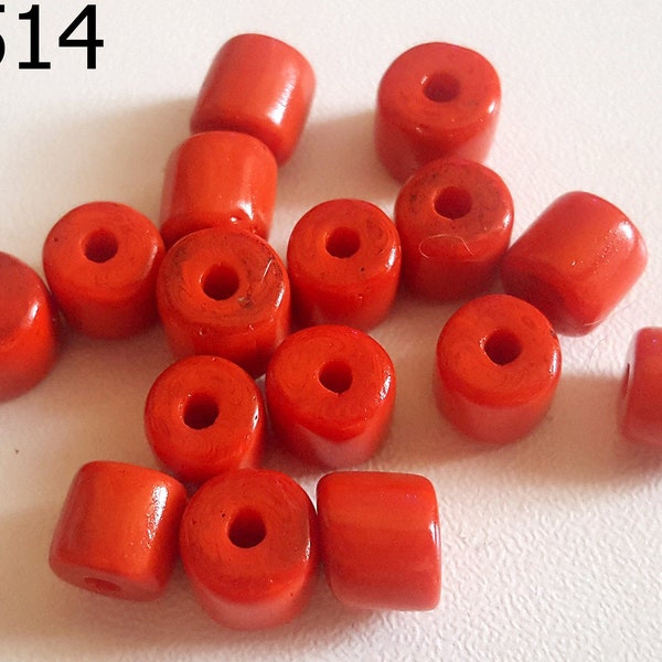 Lot 16 Mini Nagaland Red Glass Carved Tube Beads Trade Wind Tribal #UK514p
