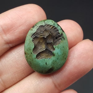 Timbro antico in pietra turchese con intaglio romano #CP406c