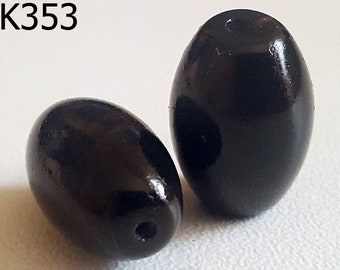 Lot 2 African Trade Black Glass Bicone Bead #UK353c