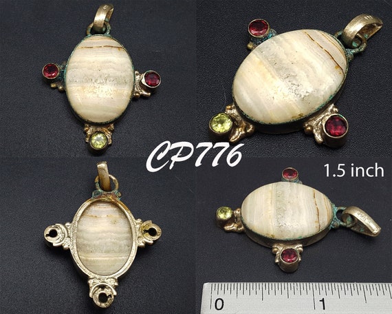 Antique Layered Agate Colorful Gems Pendant #CP77… - image 1