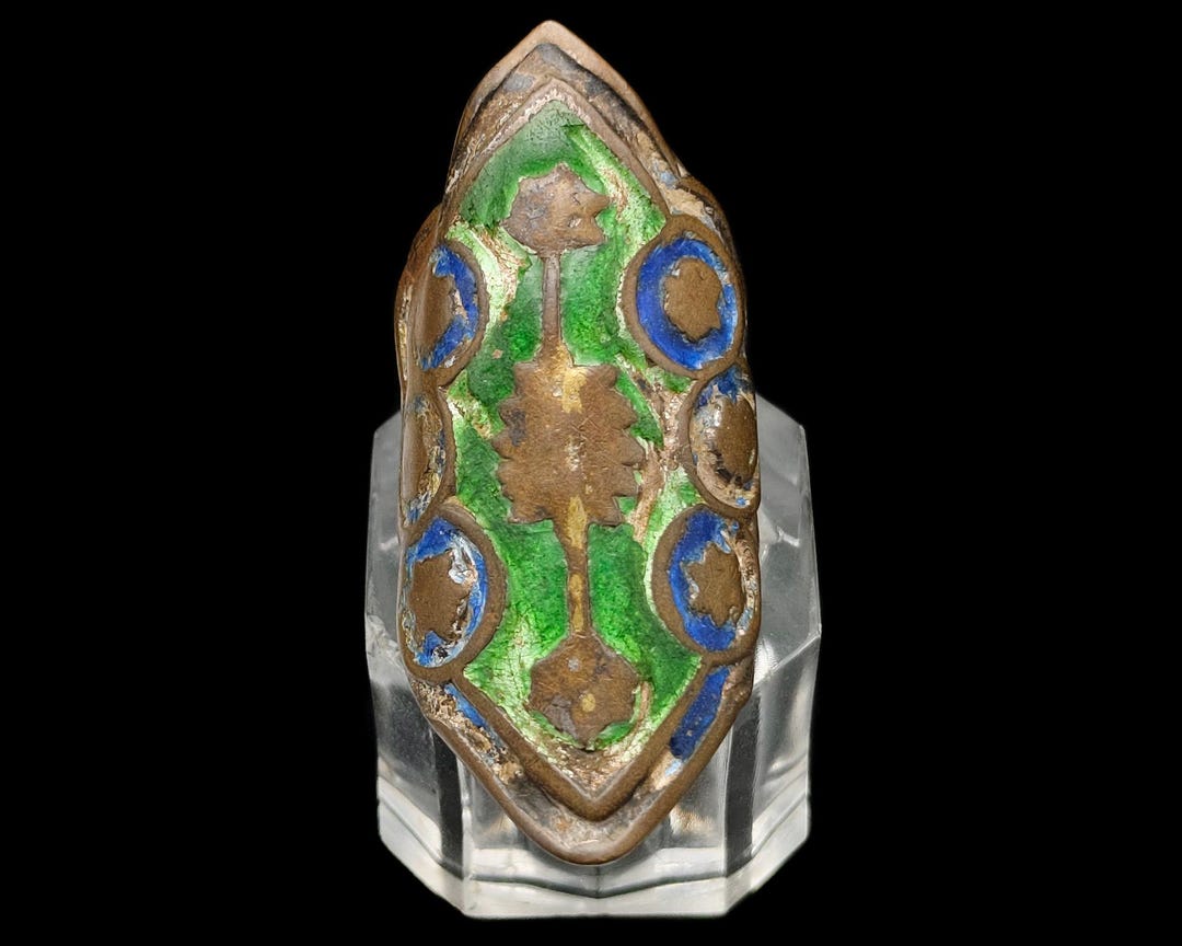 Multan Rong Ancient Multan Blue Green Enameled Bronze Shield Ring Size 3.5 US # ...