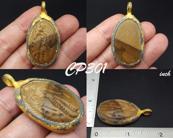 美しい近東ローマ時代のハンターのインタリオ瑪瑙石金メッキ印章