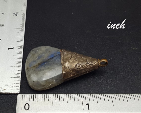 Antique Bronze Pendant Droplet Crystal Blue Asia … - image 7