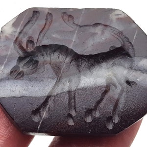 Intaglio di TORO molto raro del Vicino Oriente in pietra di granato, timbro unico #CP641c