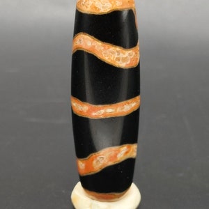 Vintage Himalayan Indo Old Tibetan Line Patterns ZigZag Dzi Agate Stone Collectible Bead #CP862