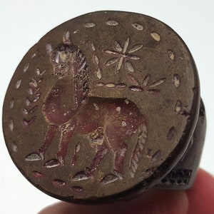 Ancient Near Eastern Seal Horse intaglio Bronze Ring Size 9.5 US #CP218c