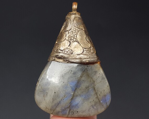 Antique Bronze Pendant Droplet Crystal Blue Asia … - image 3