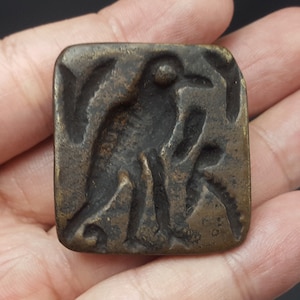 Raro timbro di bronzo con intaglio di uccelli di qualità museale romano antico #CP378