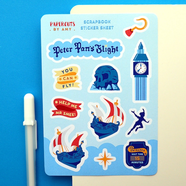 Pan's Flight - Mini A6 Sticker Sheet | 11 Stickers | Theme Park Stickers | Scrapbook Stickers | Planner Stickers | Journal Stickers