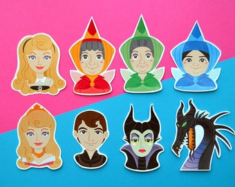 Sleeping Beauty Portrait Stickers - 8 Permanent Die Cut Sticker Pack | Princess Stickers | Vinyl Stickers | Fairy Stickers | Scrapbooking