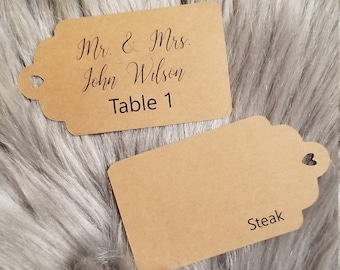 Custom Escort Cards/Tags for Wedding guest seats with food choice 50 Printed Escort tags - Double side Personalized