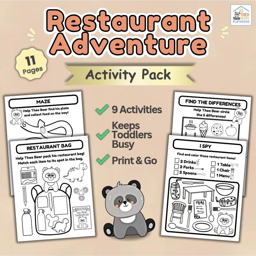 Restaurant Activity Pack Printable for Toddlers – Busy Book, Travel ...
