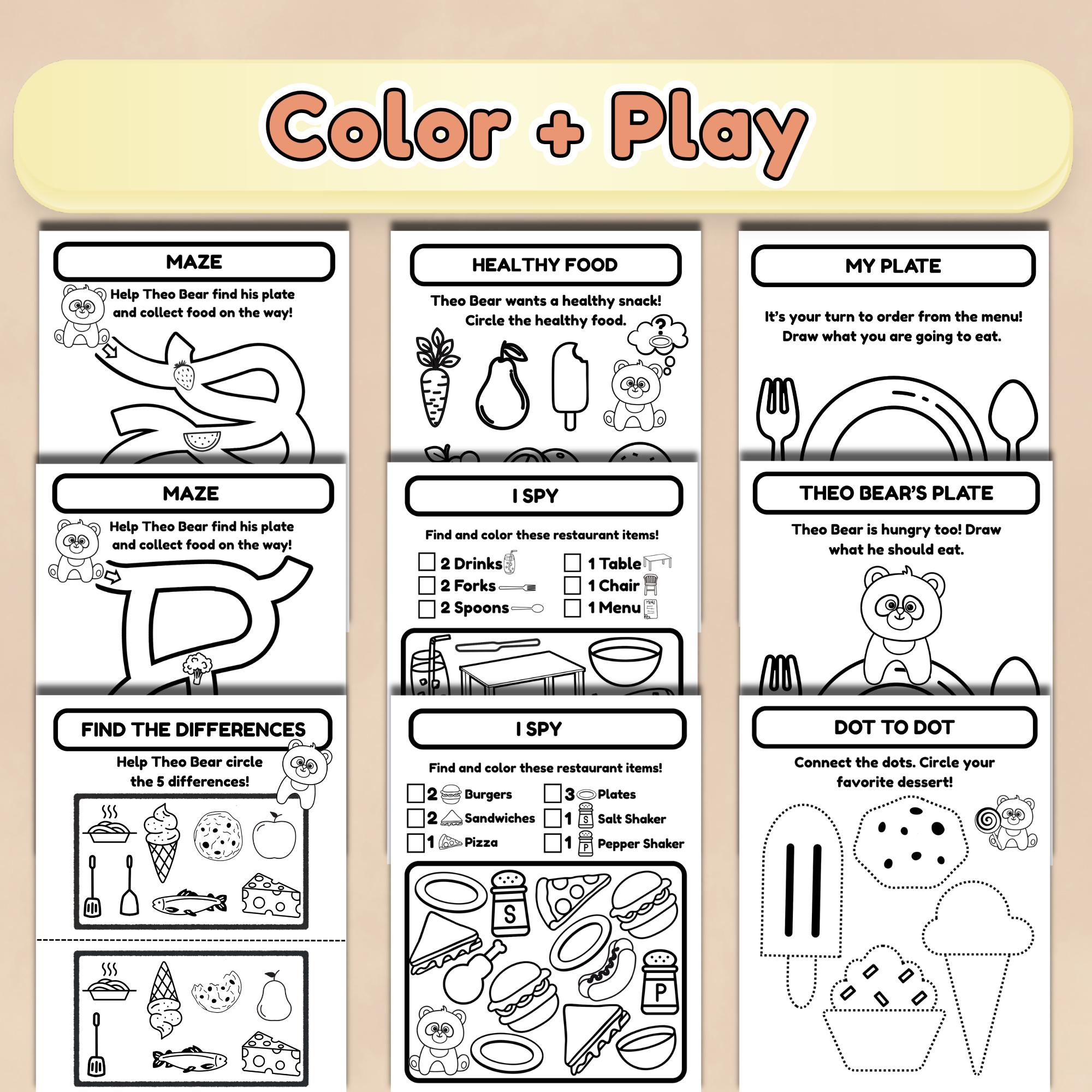 Kids Restaurant Activity Pack Printable – Toddler Travel Games ...