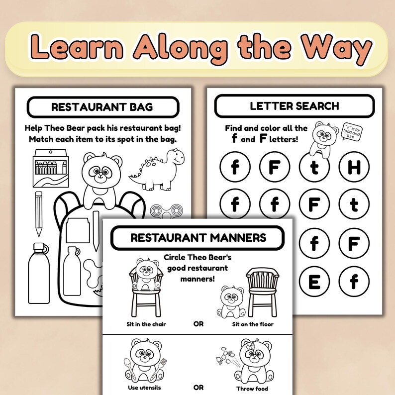 Kids Restaurant Activity Pack Printable – Toddler Travel Games ...