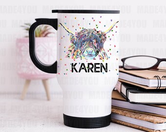 Personalized Highland Cow Travel Mug, Insulated Flask, Gift