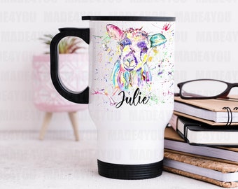 Personalized Lamb Travel Mug, Insulated Flask, Farmyard Gift