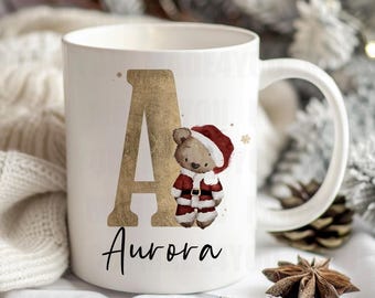 Personalized Santa Teddy Mug: Christmas Stocking Filler, Hot Chocolate Cup