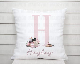 Personalised Make up Cushion, Beauty Product Alphabet pillow