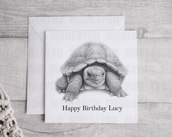 Personalized Tortoise Birthday Card: Black and White Animal Design