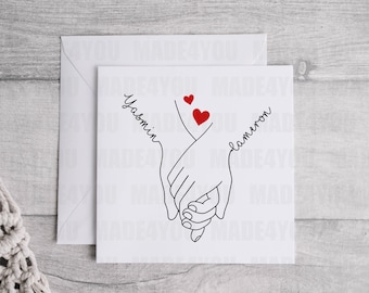 Valentines Day Personalised Card, Together Forever, Hand in hand