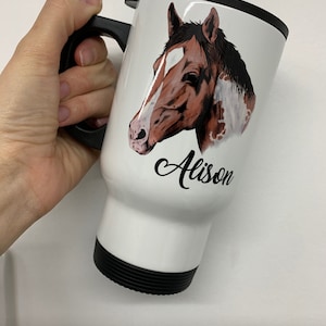 Personalised Horse Travel Mug, Insulated Drinking Flask Horse