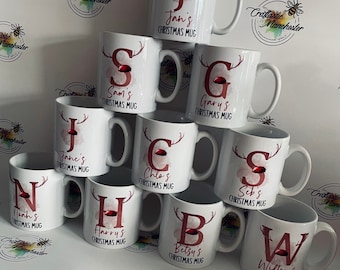 Personalized Reindeer Christmas Mug, Hot Chocolate Cup
