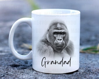 Personalized Gorilla Mug, Sketch Art, Animal Lover Gift