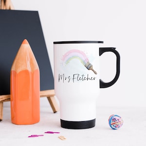 Personalised Rainbow Travel Mug, Insulated Drinking Flask, Pastel Rainbow