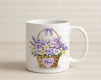 Personalised Mothers Day Flower Mug, Mum and Nana Present