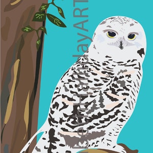 Snowy Owl Digital Print ElizabethHallidayART Modern American Art Gift