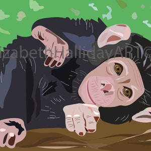 Baby Chimp Chimpanzee Digital Art Print ElizabethHallidayART Modern American Art Gift