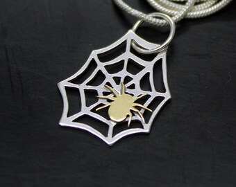 925 silver web pendant with brass chandelier