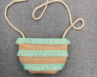 Gewebte Stroh Umhängetasche mit Quasten, handgefertigt, Boho Chic Tasche, Sommer, Umhängetasche, Quaste, gewebte Umhängetasche Frauen Strand Tasche