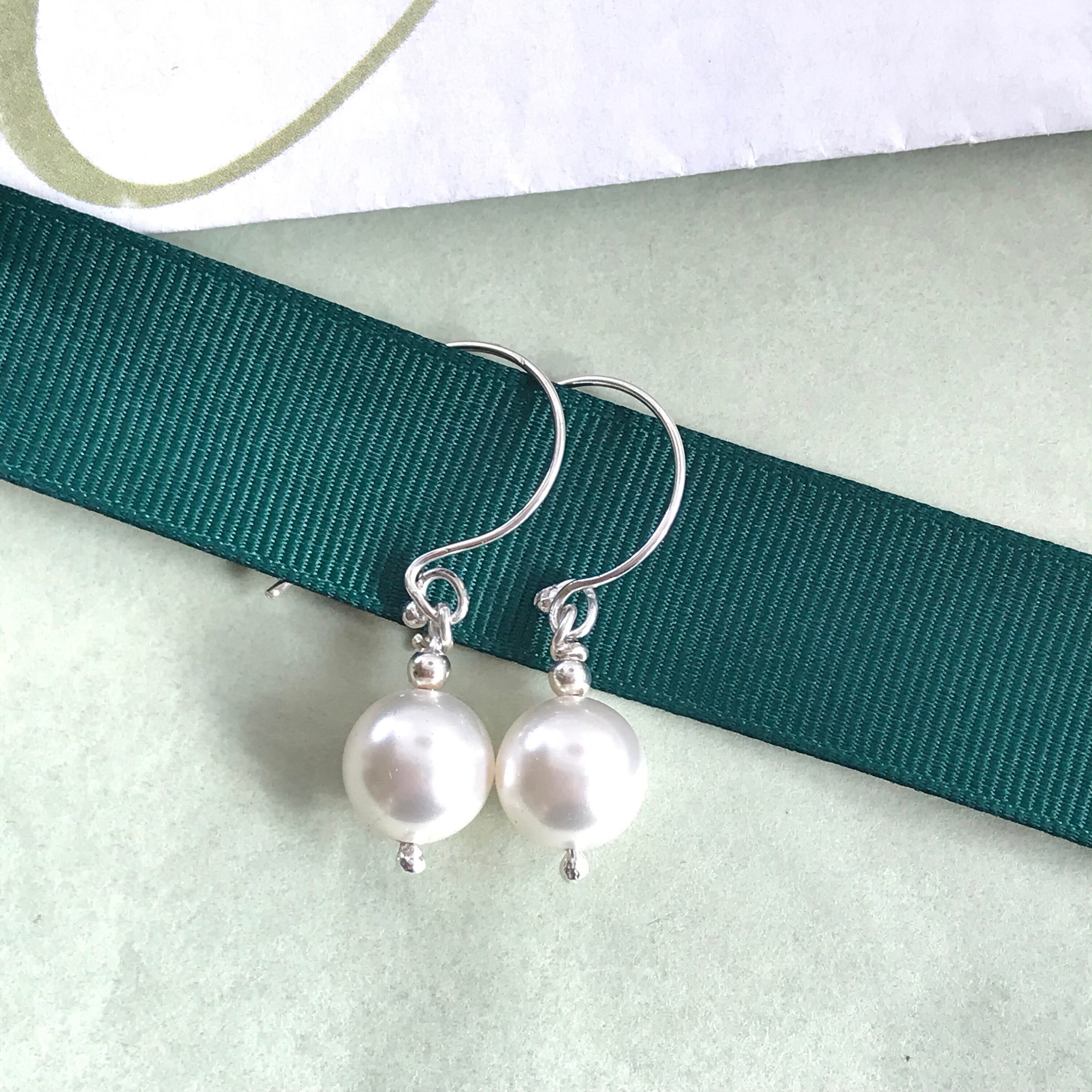 Sterling Silver Pearl Drop Earrings Etsy