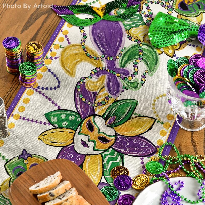 Mardi Gras Table Runner 13 X 72 Inch, Mardi Gras Carnival Table Runner