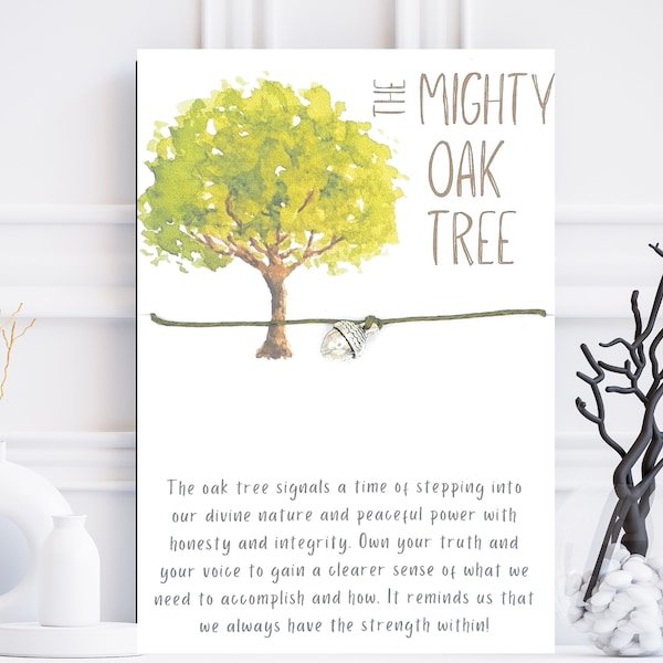 The Might Oak Tree Wishes Charm Bracelet Inspiration Card | Charm Bracelet | Forests | Outdoor Gifts | Hiking | Nature Gifts | Adjustable