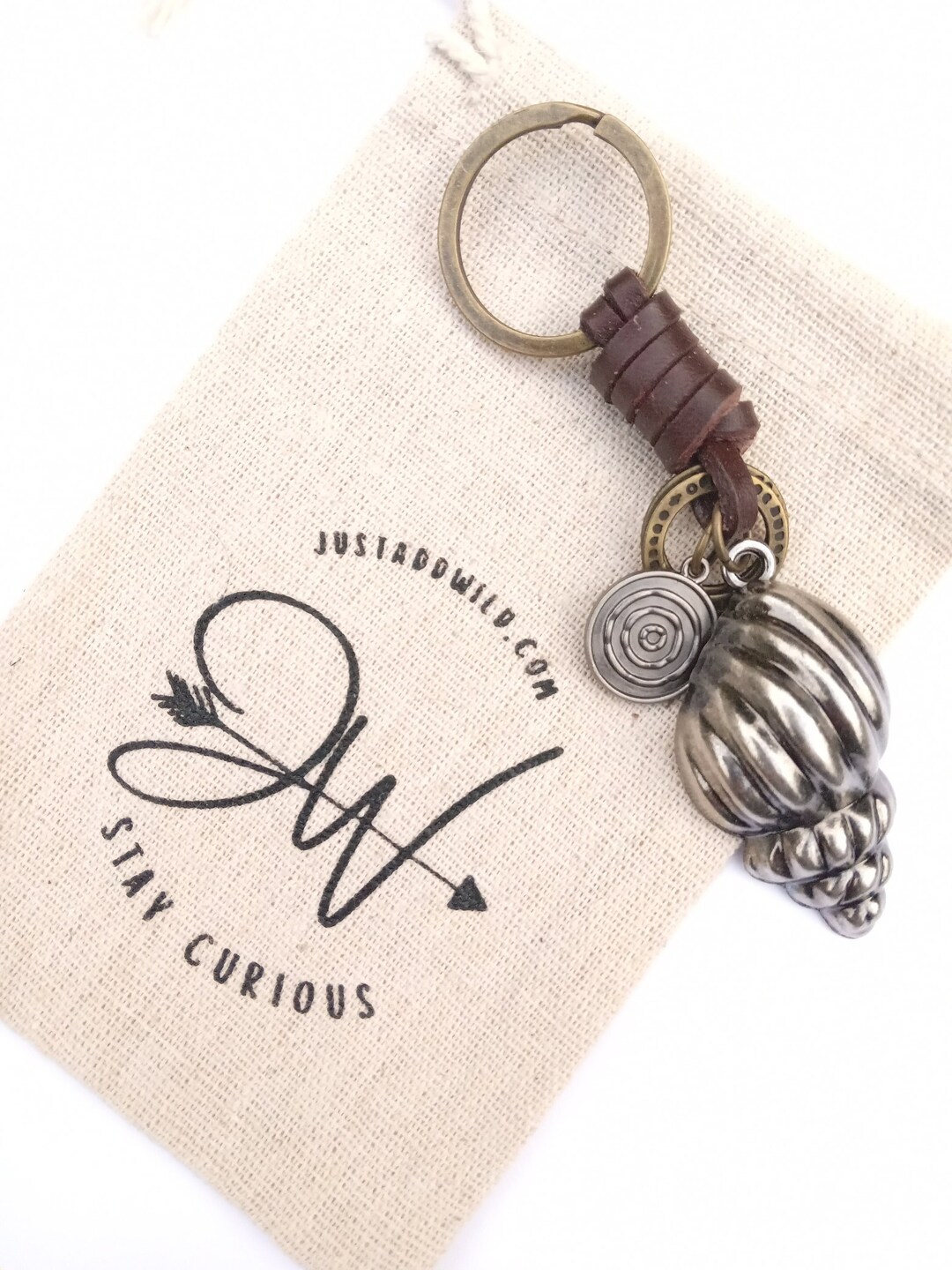 Shell Keyring With Ring Disc Charms Boho Leather - Etsy