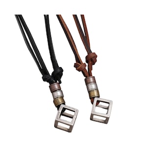 Collier pendentif en cuir Cube Retro Punk avec longueur réglable | Collier en cuir pour homme | Cadeaux pour hommes