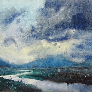 Original watercolor painting, Fog over the river in the mountains, Original Art, Art Home, Watercolor landscape wall art, Realistic artwork