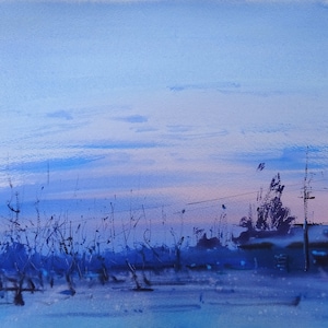Original watercolor painting, Original watercolor landscape, Winter original landscape, Original watercolor artwork, Winter landscape