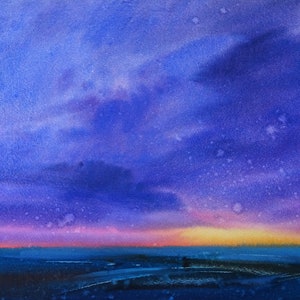 Original watercolor painting, Sunset in the field, Original Art, Art Home, Evening Sun, Watercolor landscape wall art, Realistic artwork