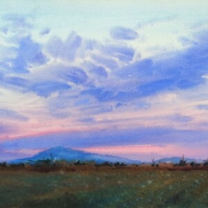 Original watercolor painting, Sunset in the mountains, Original Art, Art Home, Evening Sun, Watercolor landscape wall art, Realistic artwork