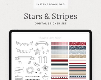 Stars & Stripes Digital Stickers – Patriotic Planner Doodles (GoodNotes, PNG)