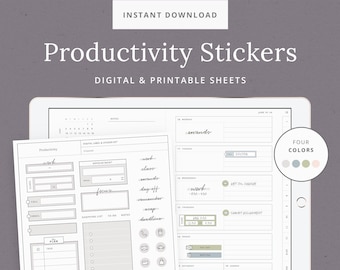 Productivity Digital Stickers for GoodNotes - iPad Planner Stickers - Printable Productivity Sticker Labels - iPad Tablet - Instant Download