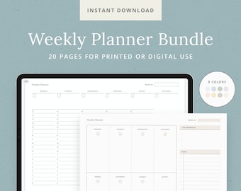 Weekly Planner Bundle -  Printable Digital Planner GoodNotes Template - Fillable PDF - A4, US Letter - Tasks, Habits Tracker - Dash Planner