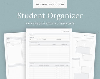 Student Organizer Printables for Back to School - Class Planner with Assignment Tracker & Essay Template - for College - US Letter, A4 Sizes