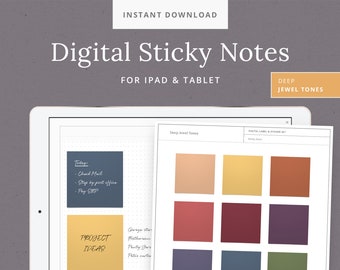 Digital Sticky Notes for GoodNotes, Bullet Journal ou Notebook - Autocollants numériques Jewel tone pour notes - Tablette iPad - Téléchargement instantané